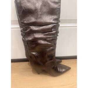 Inc International Concepts Womens Pewter Metallic Slouchy Pointed Toe Knee-High